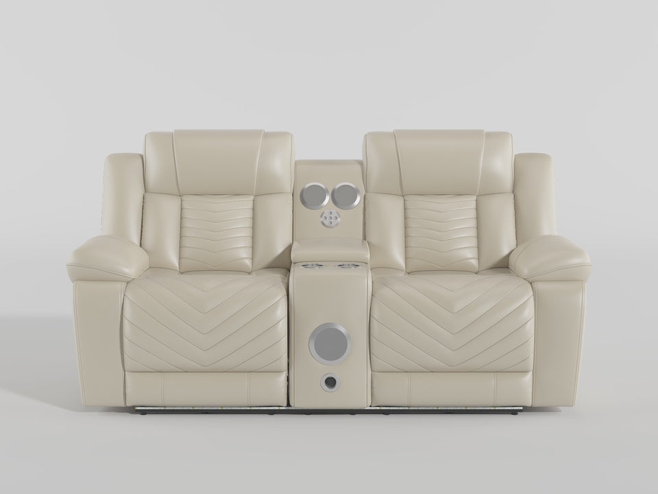 Huron Power Double Reclining Love Seat with Center Console, Wireless Speakers, LED and Charging Ports video